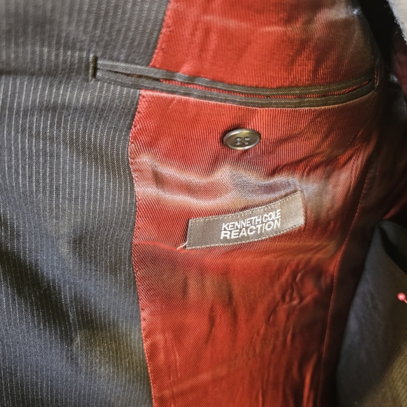 👍Keneth Cole Reaction black with stripe wool men's suit jacket 42T pants 36T - Picture 6 of 11